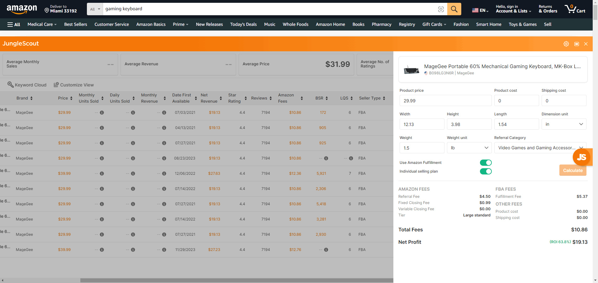 Jungle Scout Amazon FBA Calculator