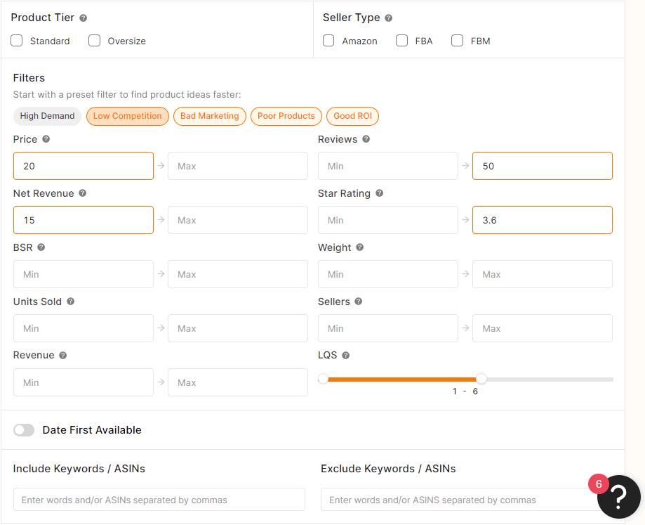 jungle scout product database filters