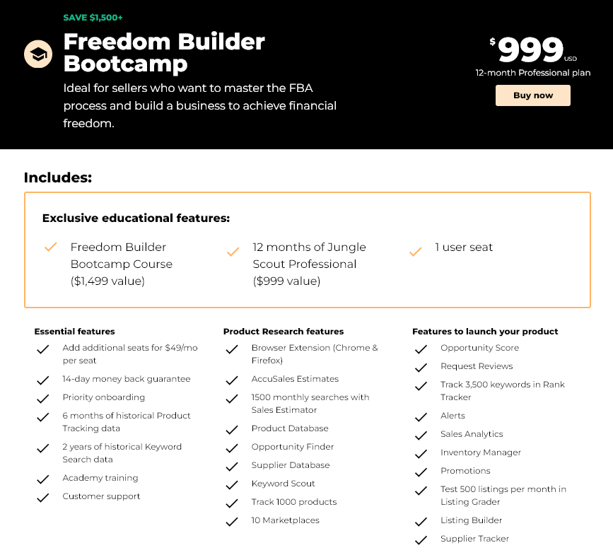 what is included on the jungle scout freedom builder bootcamp